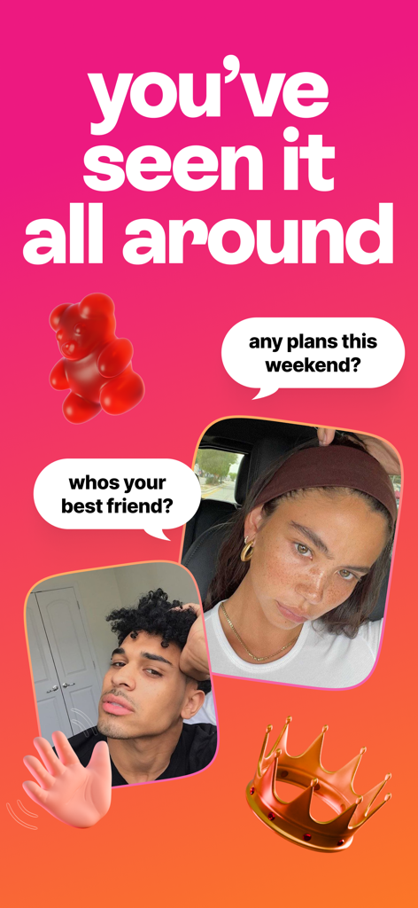 Promotional graphic for NGL app with anonymous question bubbles and photos of Gen Z users.