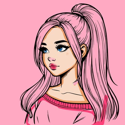 realistic girl with a high ponytail