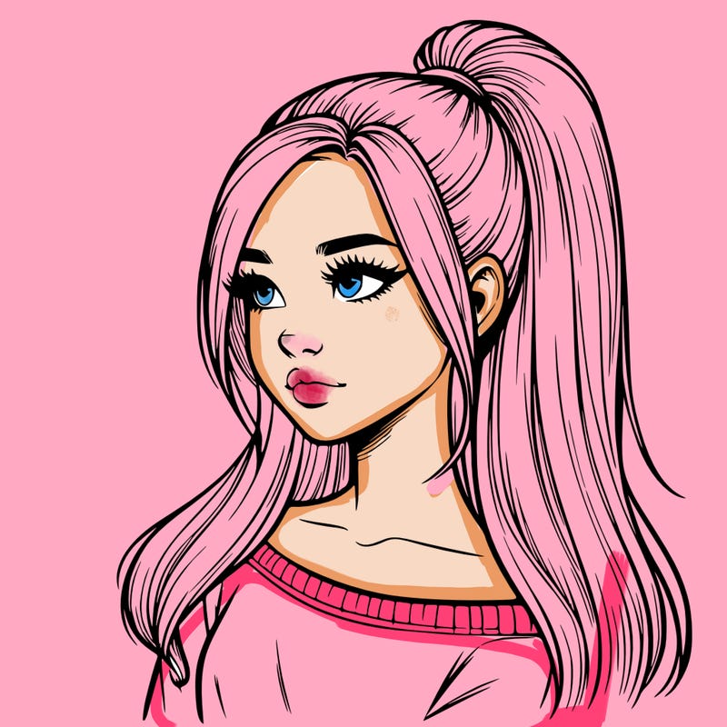 realistic girl with a high ponytail