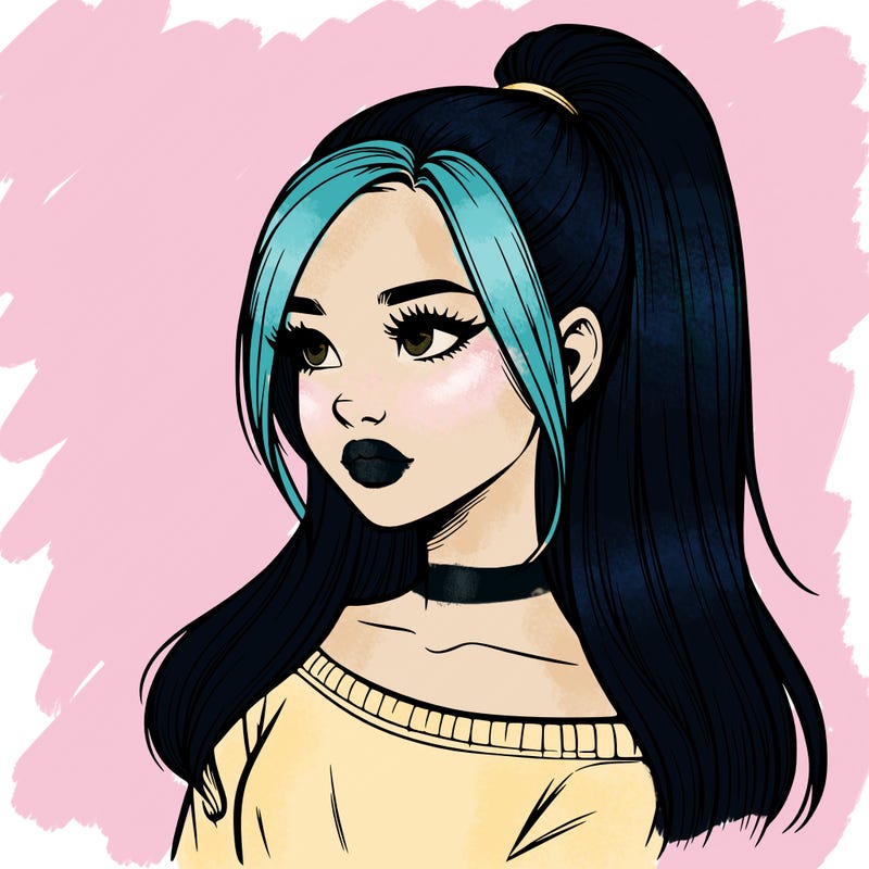 realistic girl with a high ponytail