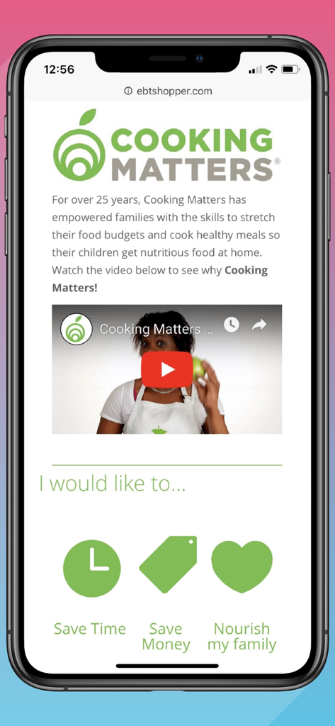 WICShopper - WICShopperアプリの画面、Cooking Mattersのリソースを表示し、家族が時間とお金を節約し、健康的な食事を調理するのを支援