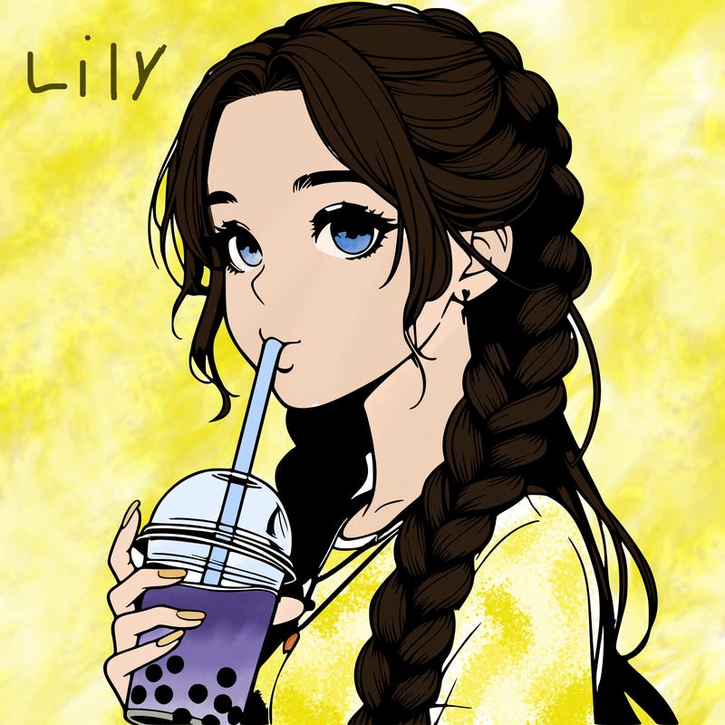 realistic girl with braided hair drinking boba