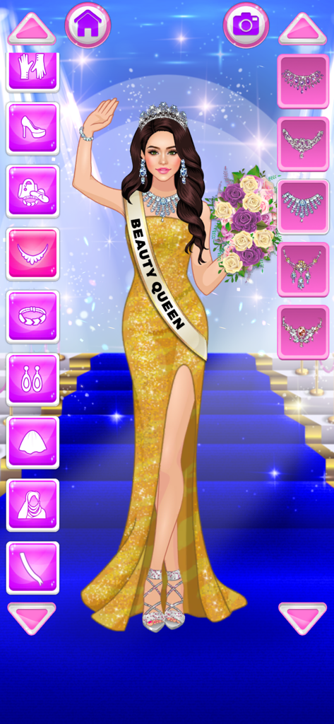 Dress Up for Girls: Star Doll - A fashion doll dressed as a beauty queen in a sparkling gold gown