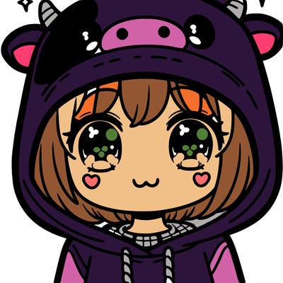 kawaii girl with cow hoodie