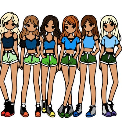 a group of girls wearing crop tops and shorts