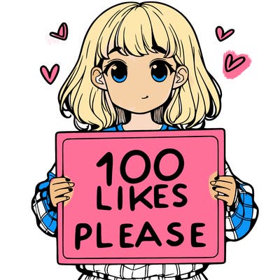 a girl holding a sign saying 100 likes please