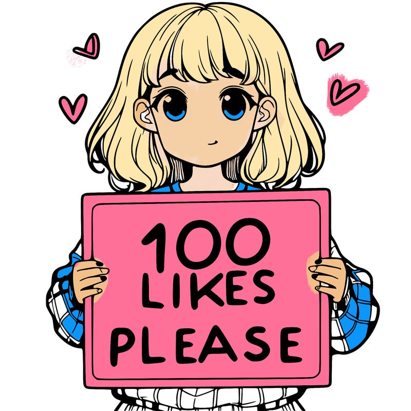 a girl holding a sign saying 100 likes please