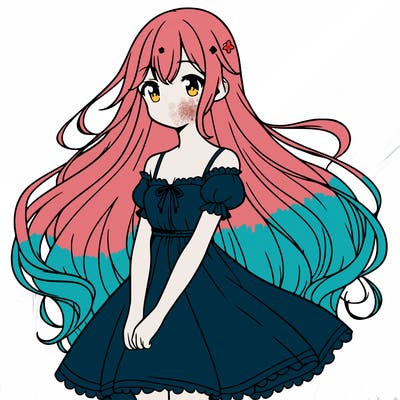 girl with long hair in a dress anime