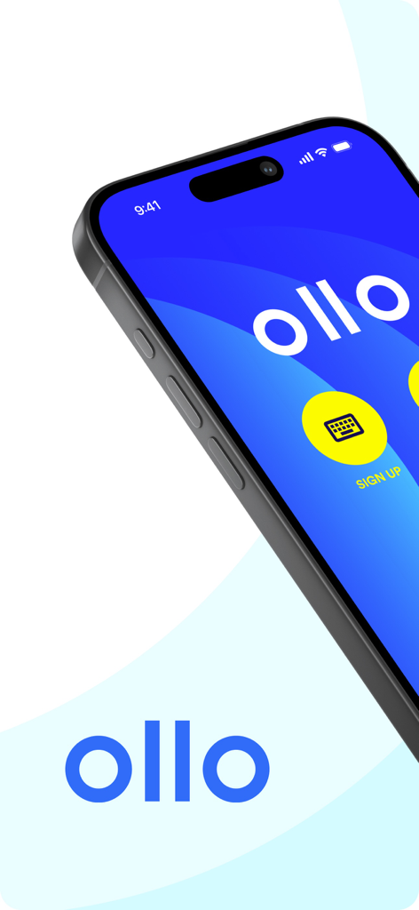 Ollo credit card mobile app sign up screen displayed on a smartphone