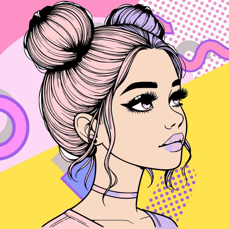 realistic girl with buns on the top of her head