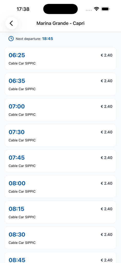 Capri Schedule - Departure times and prices for the cable car from Marina Grande to Capri