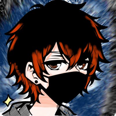 manga emo boy with hair covering one eye with a mask over his mouth