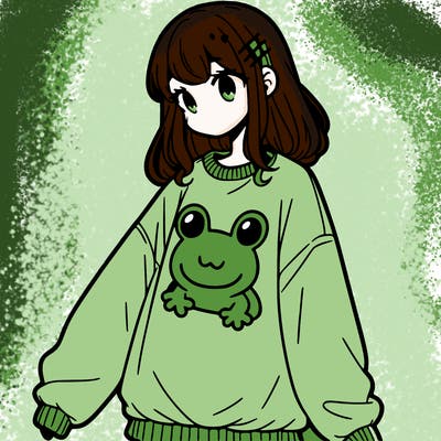 girl wearing frogging sweatshirt