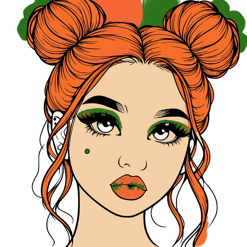 realistic girl with two buns on her hair and lips