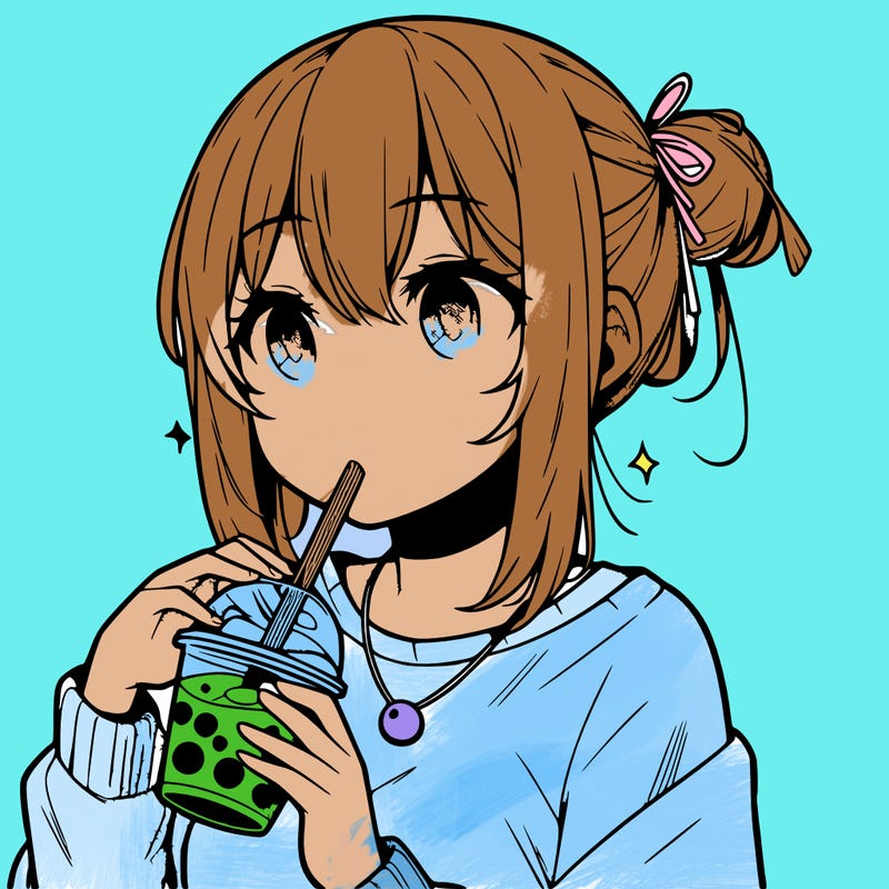 manga character drinking boba