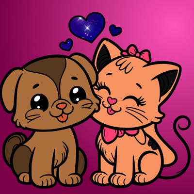 cat with a dog and in love