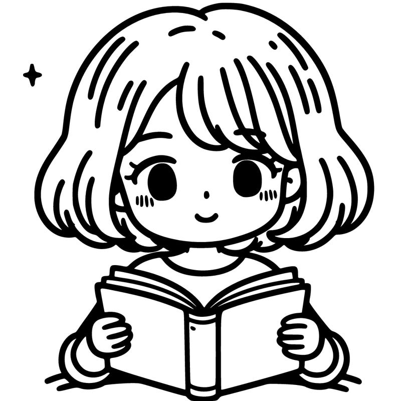 a young girl with short hair reading a book