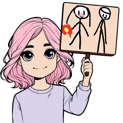 realistic girl holding up a sign