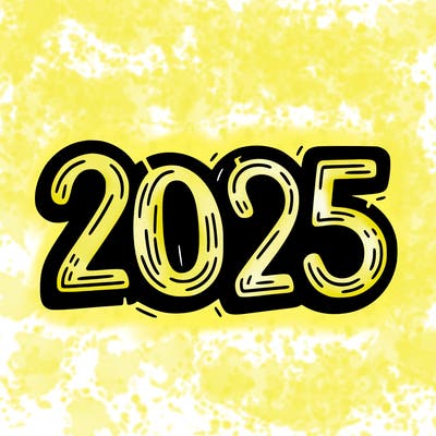 one line scrawled numbers sketch design “2025”