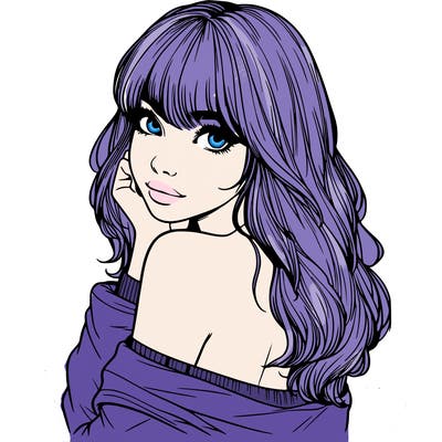 realistic girl with bangs looking over her shoulder