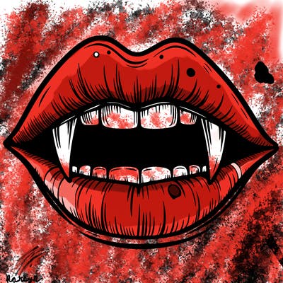 lips with vampire teeth