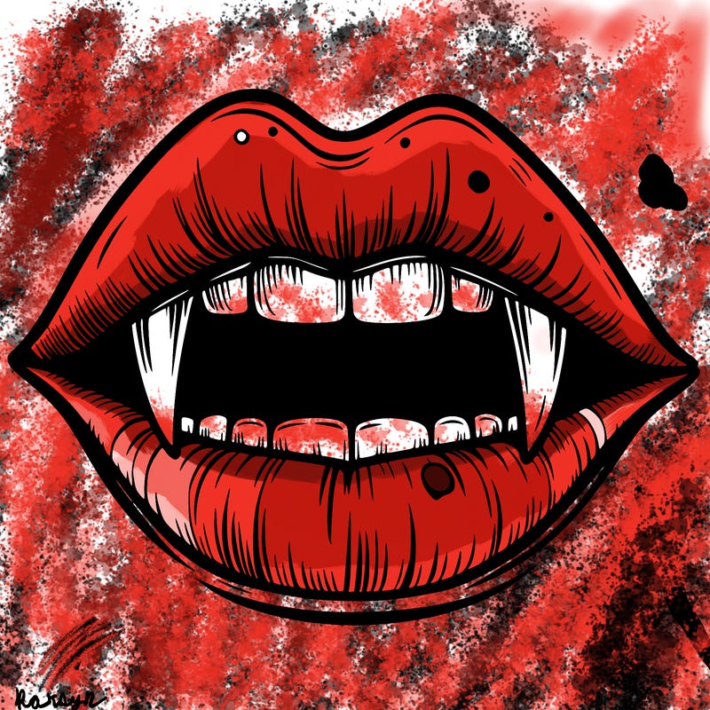 lips with vampire teeth