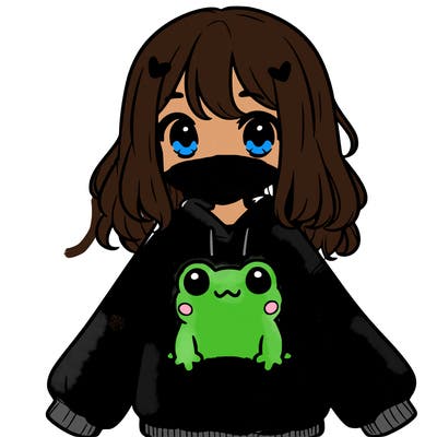 girl wearing frogging sweatshirt