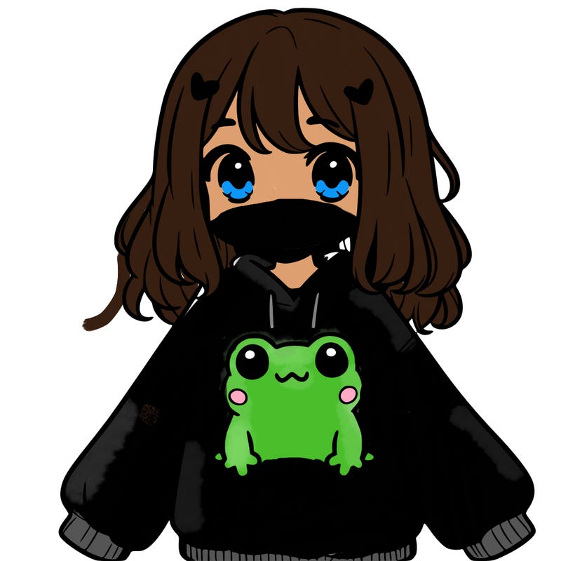 girl wearing frogging sweatshirt