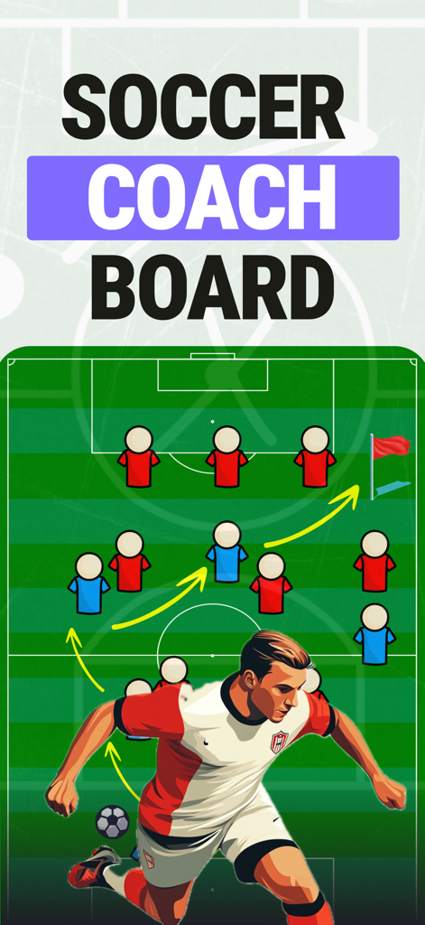 Soccer tactics board - Sply - A digital soccer tactics board showing player icons and tactical movement arrows on a green pitch