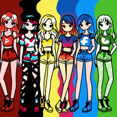 a group of girls wearing crop tops and shorts