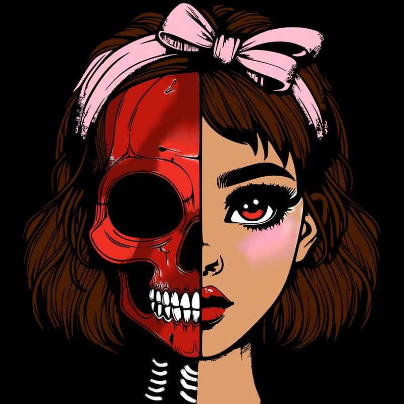 realistic girl with half skull mask