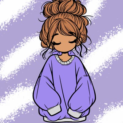 girl with baggy sweatshirt and messy bun