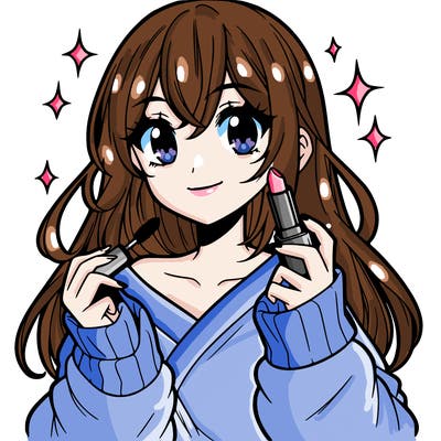 anime girl holding lipstick