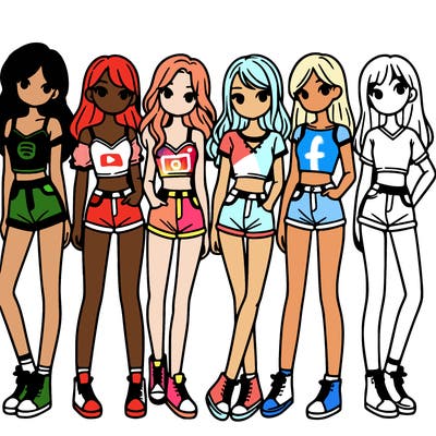 a group of girls wearing crop tops and shorts