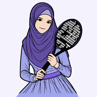 a muslim an woman with a veil playing tennis realistic