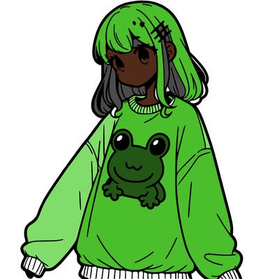 girl wearing frogging sweatshirt