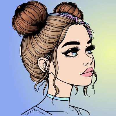 realistic girl with buns on the top of her head