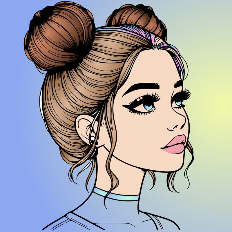 realistic girl with buns on the top of her head