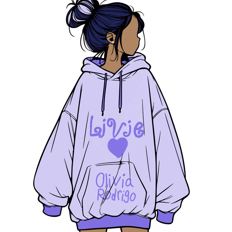 realistic girl with a oversized sweatshirt on and a bun