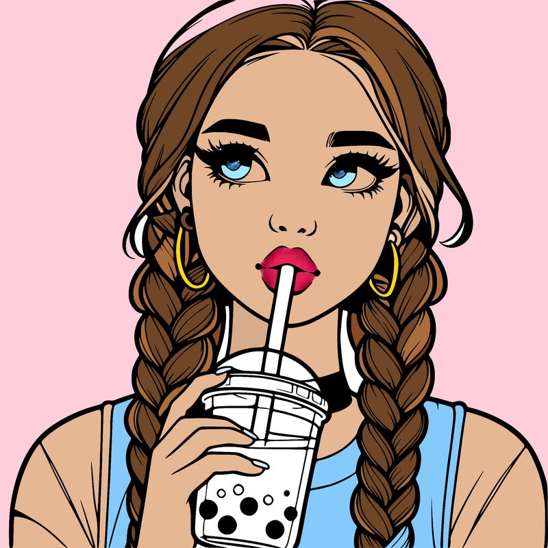 realistic girl with braided hair drinking boba