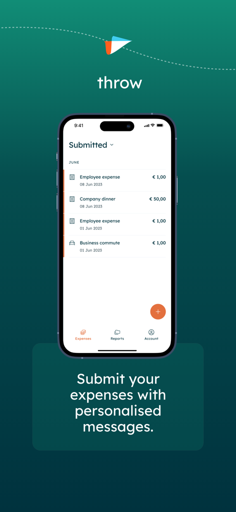 Declaree-App-Oberfläche zeigt eine Liste eingereichter Geschäftsausgaben, einschließlich Firmenessen und Pendelfahrten.