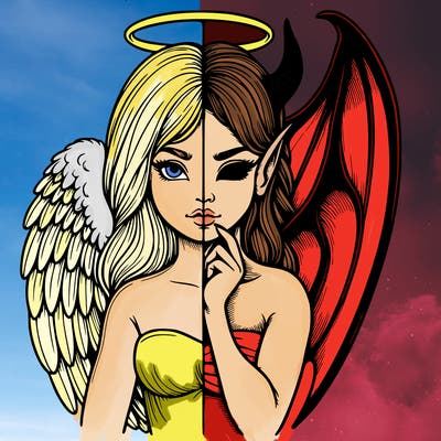 realistic angel half demon