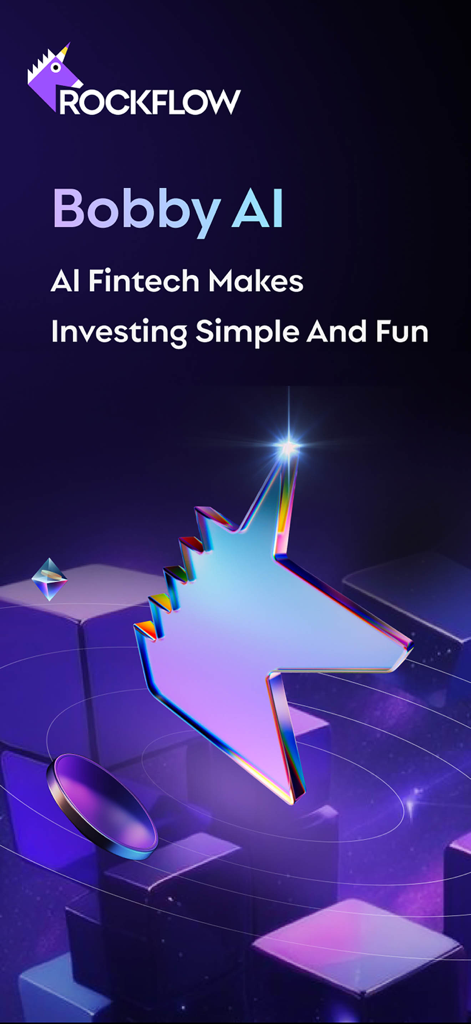 Pantalla de introducción de RockFlow Bobby AI para una inversión simple y divertida