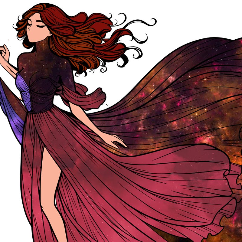 realistic woman in dress flowing the the wind