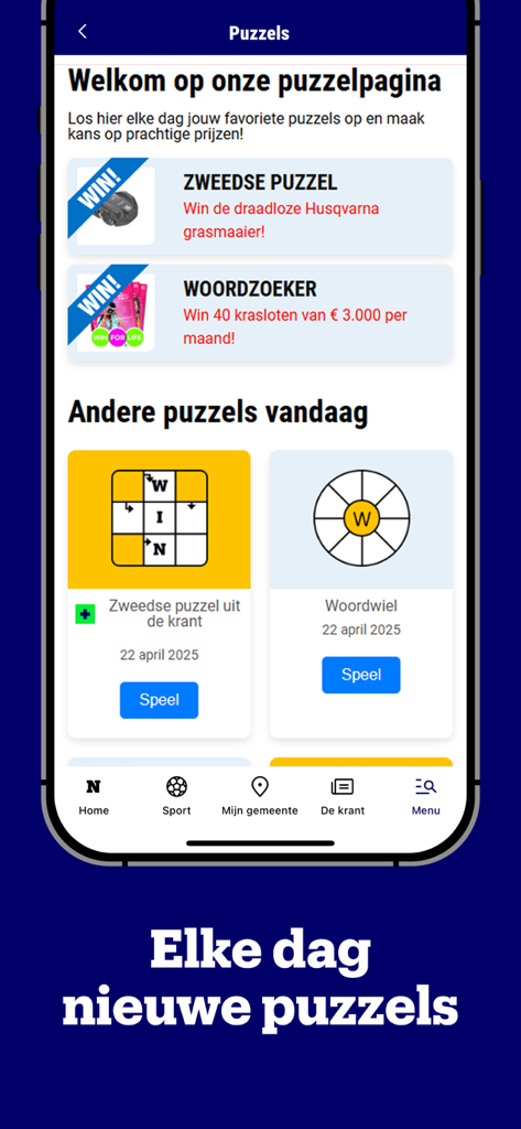 Nieuwsblad Nieuws - Nieuwsblad ニュースアプリの毎日のパズルとワードゲームセクション。