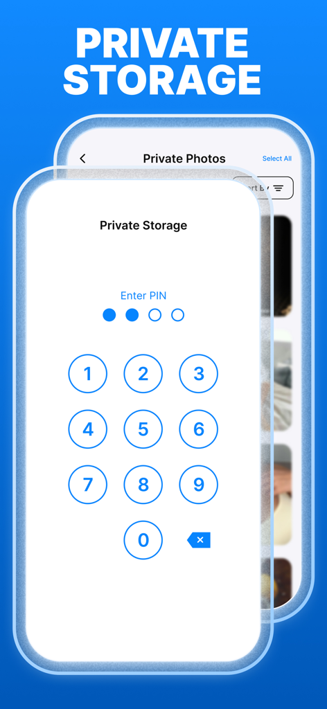 Secure PIN entry screen for the private media vault feature
