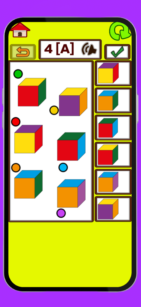Skills school - An educational matching game from the Skills school app featuring 3D colored cubes