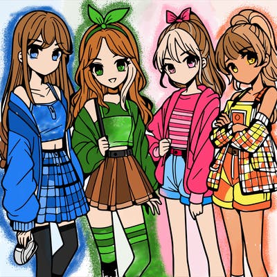 teen manga girls group of 4