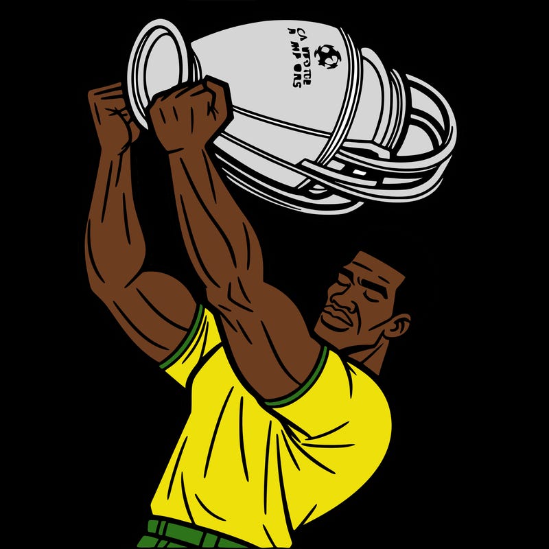 create a coloring picture of an african man lifting the champions league trophy
