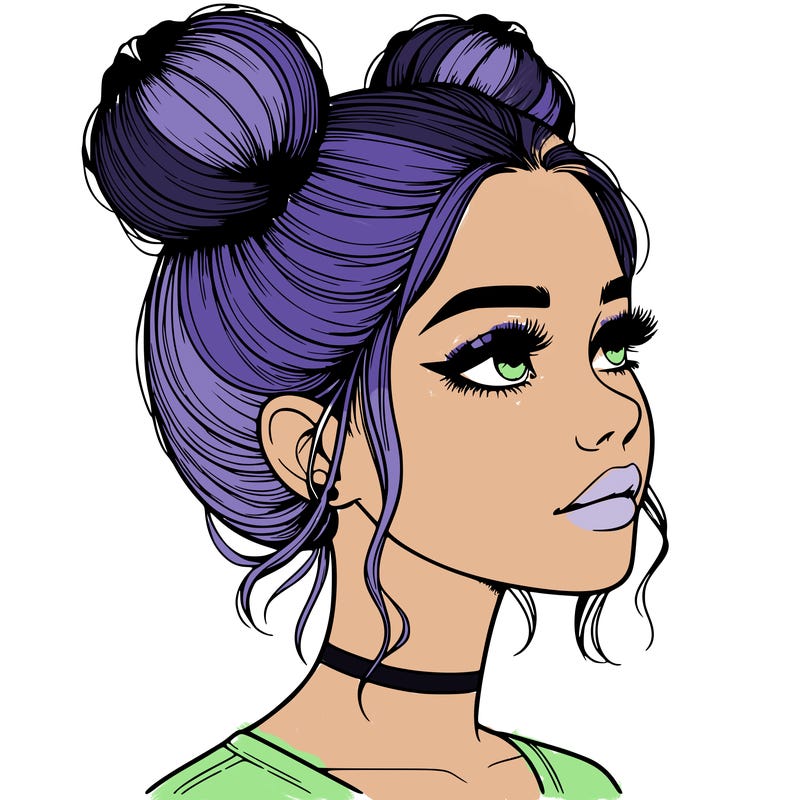 realistic girl with buns on the top of her head